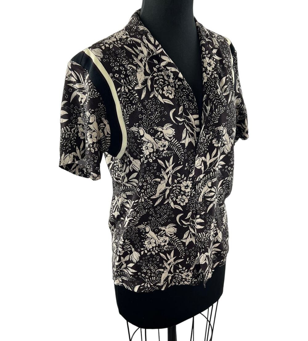 Scotch & Soda Brown Beige Hawaiian Shirt Floral Print Notch Lapel Size M Medium